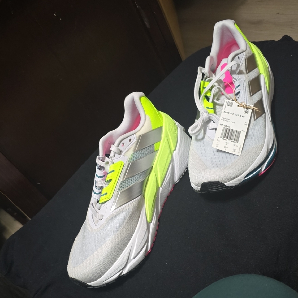 Adidas Women's Bright Yellow and White Sneakers